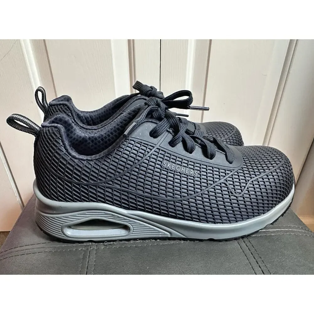Womens Skechers UNO Work Gray 8.5 Composite Safety Toe Memory Foam Sneaker Mesh